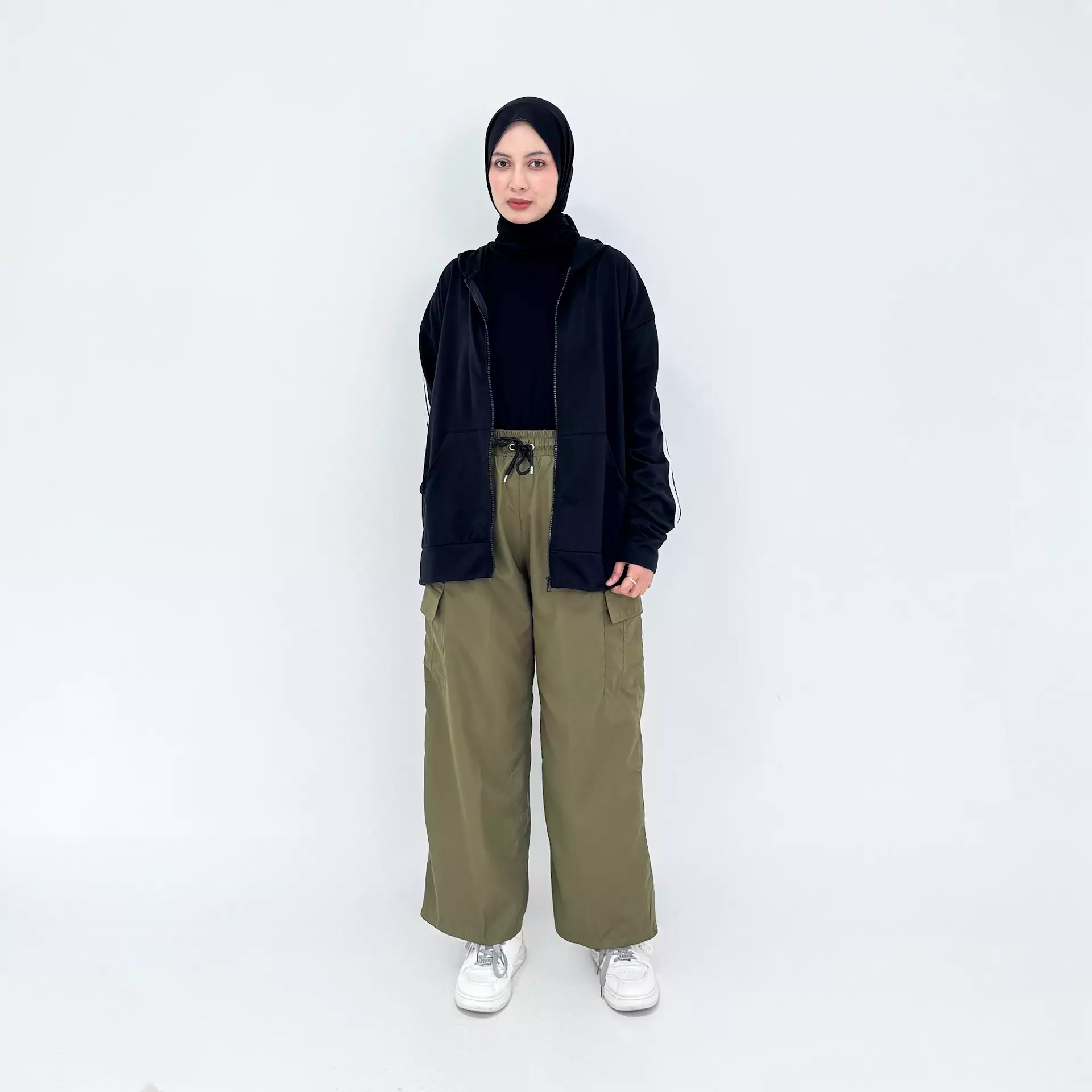 Set Sporty Cargo Alia HITAM ARMY Setelan Olahraga Jacket