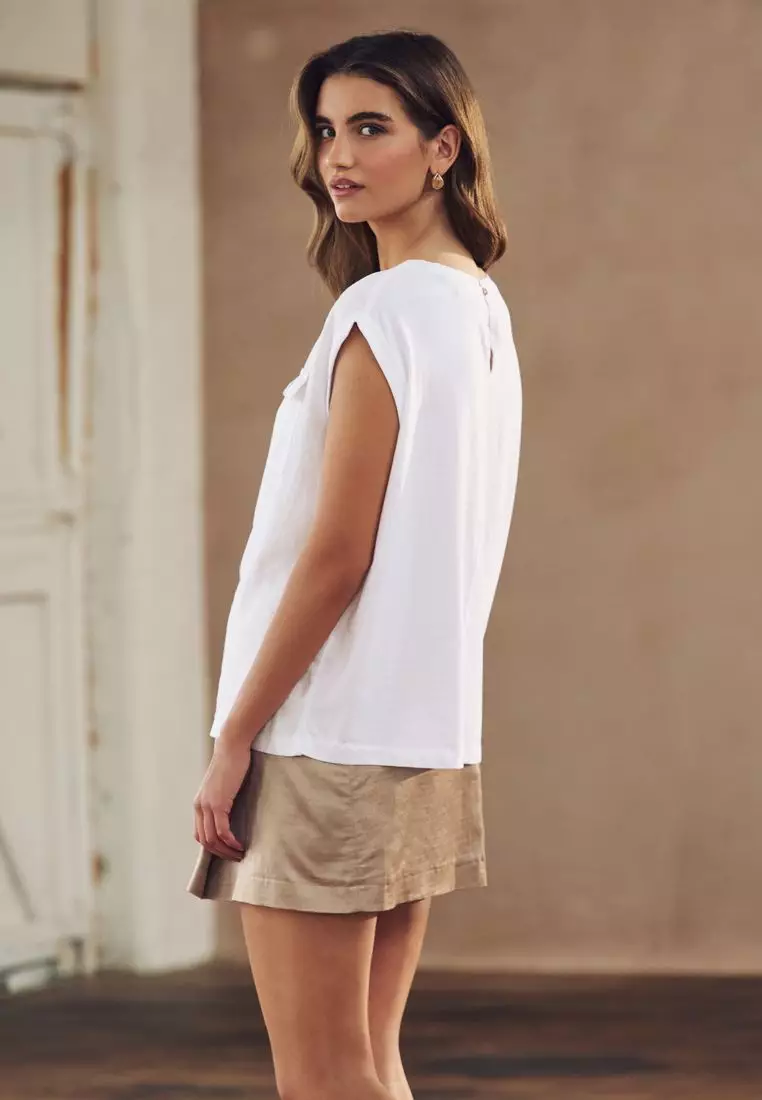 Linen Blend Summer Front Pocket Top