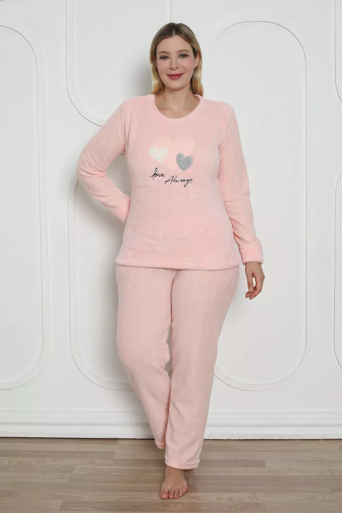 Pink Heart Polar Fleece Plus Size Pajama Set