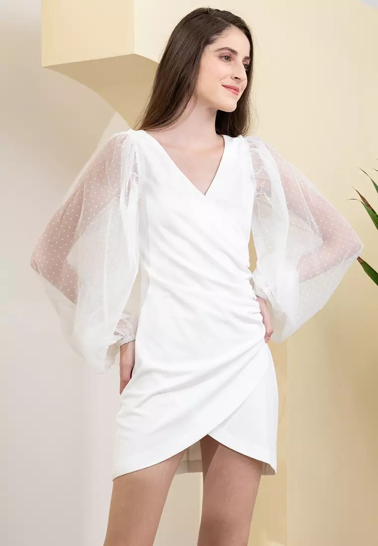 Sheer Balloon Sleeves Mini Dress