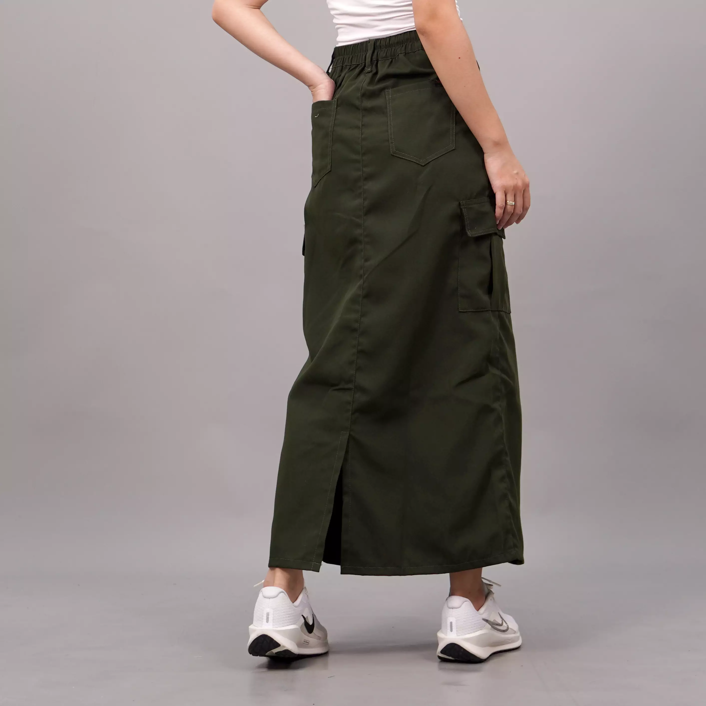 MAGGIE Rok Kekinian Rok Cargo Skirt Rok Panjang - ARMY
