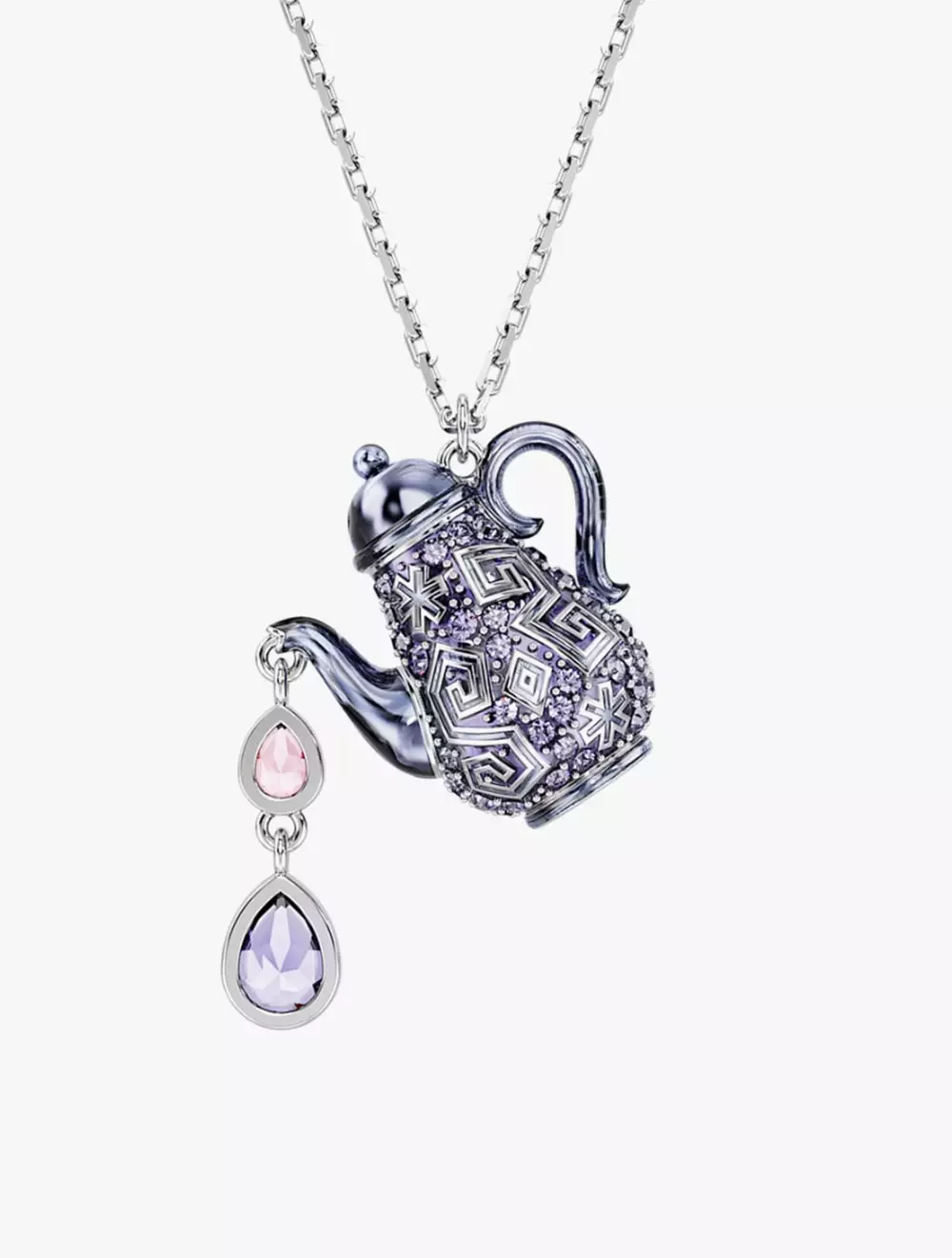 Alice In Wonderland Pendant, Teapot, Purple, Rhodium Plated - Purple
