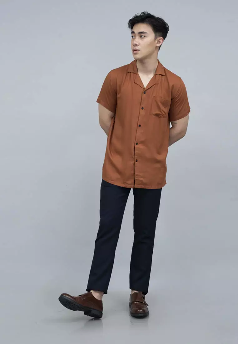 Kemeja Bowling Shirt Pria Lengan Pendek Terracotta Houseofcuff