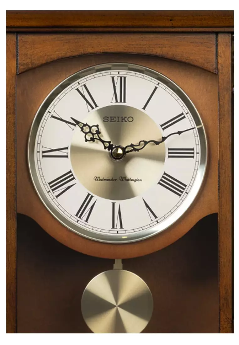 Jam Meja Seiko QXQ034 QXQ034B Wooden Case Wiping Brown Color Gold White Dial Chimes Pendulum Standing Mantel Clock Original Garansi Resmi