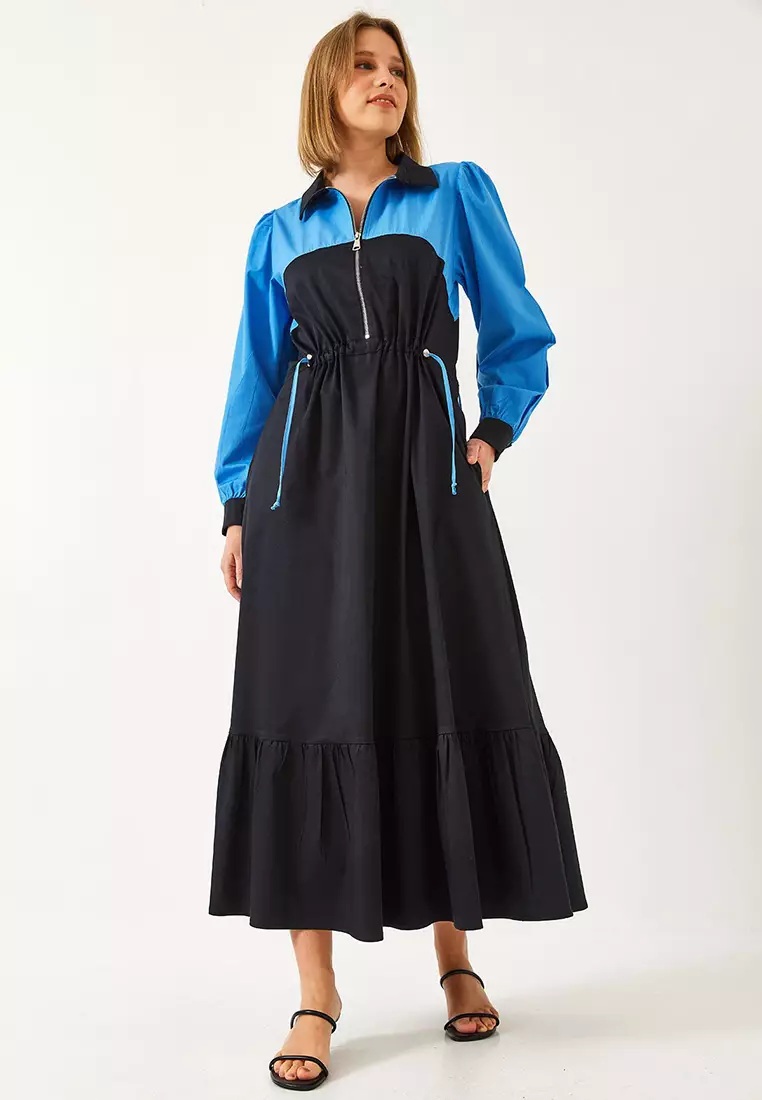 Women's Baby Neck Elastic Waist Long Flared Dress 8122 60351249