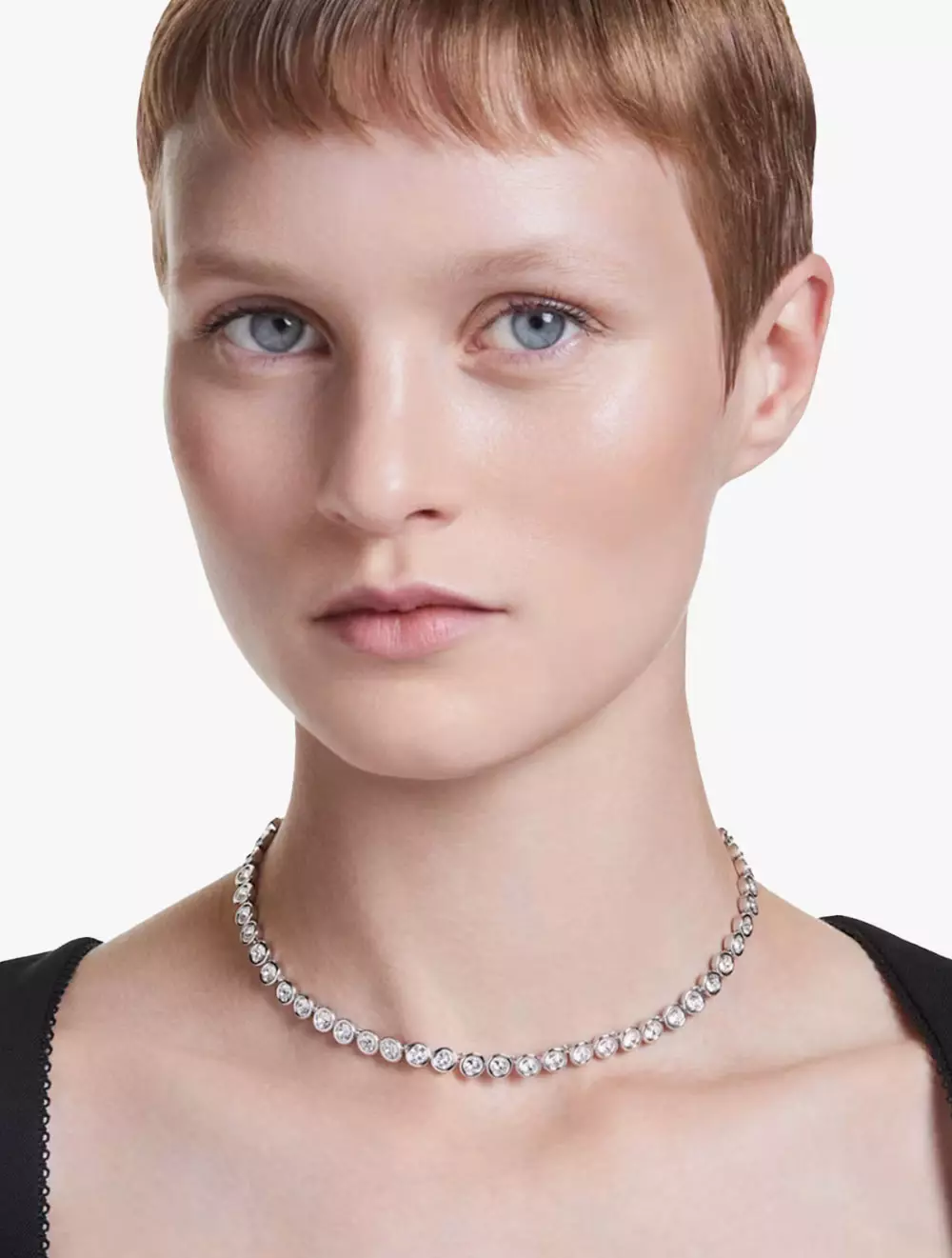 Imber Tennis Necklace, Round Cut, White, Rhodium Plated - White