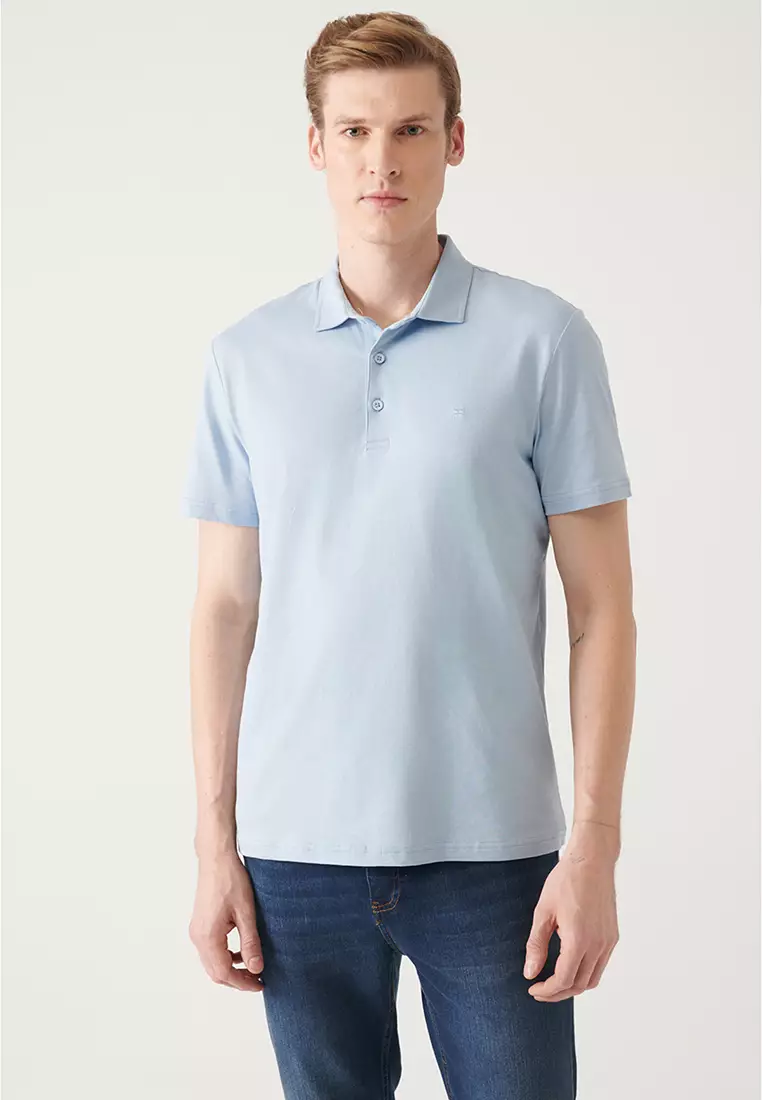 Buy Avva Mens Light Blue Regular Fit 3 Button Roll Up Polo Tshirt 2024