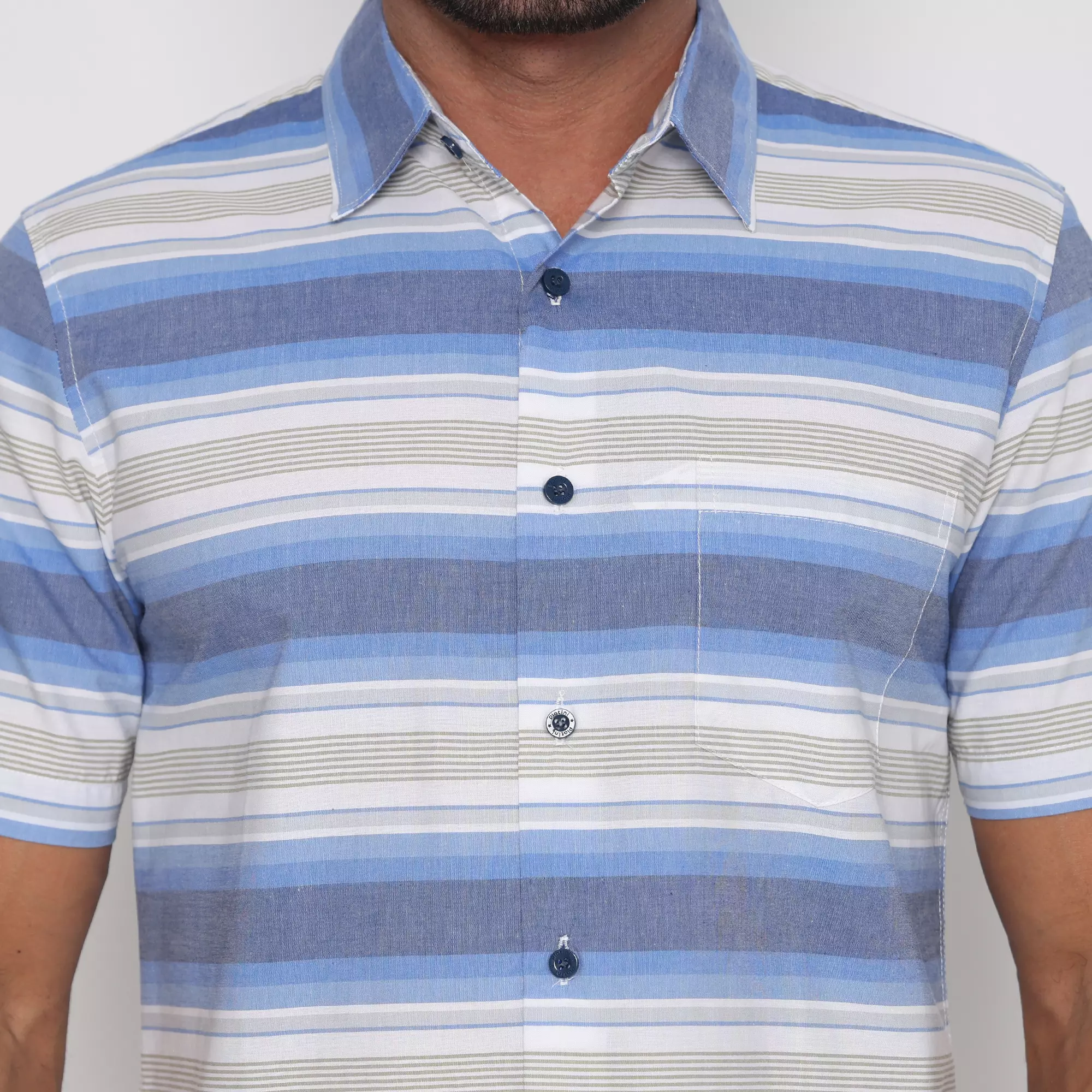 Platini Kemeja Motif Salur Pria Lengan Pendek Katun Biru 73475