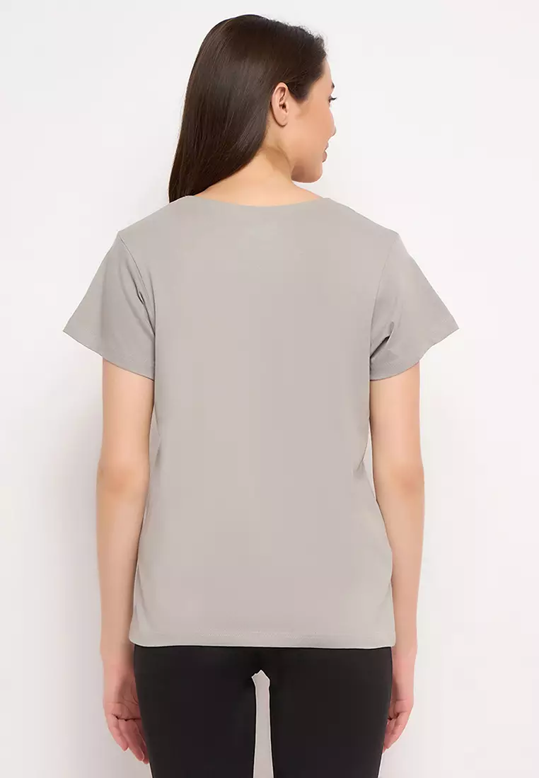 Clovia Garfield Print T-shirt in Light Grey - 100% Cotton