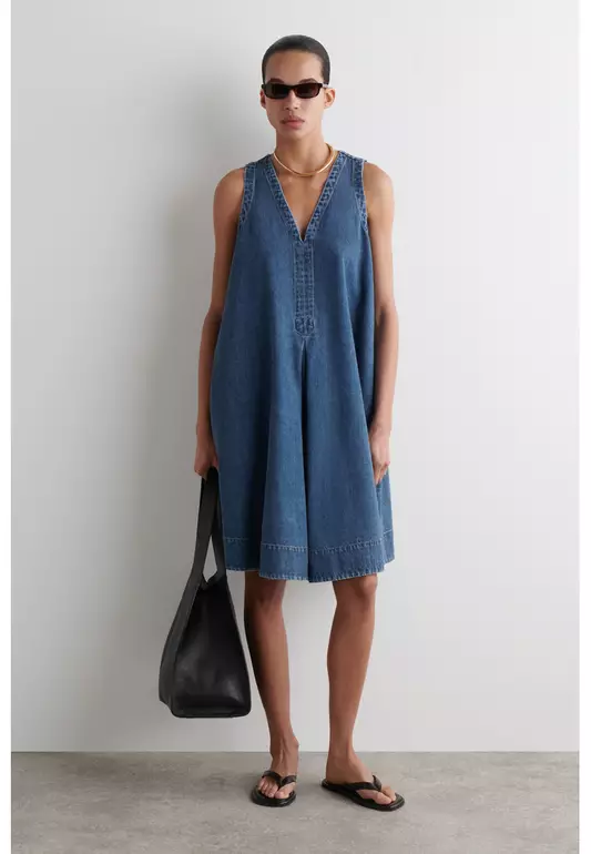 DENIM A-LINE MINI DRESS