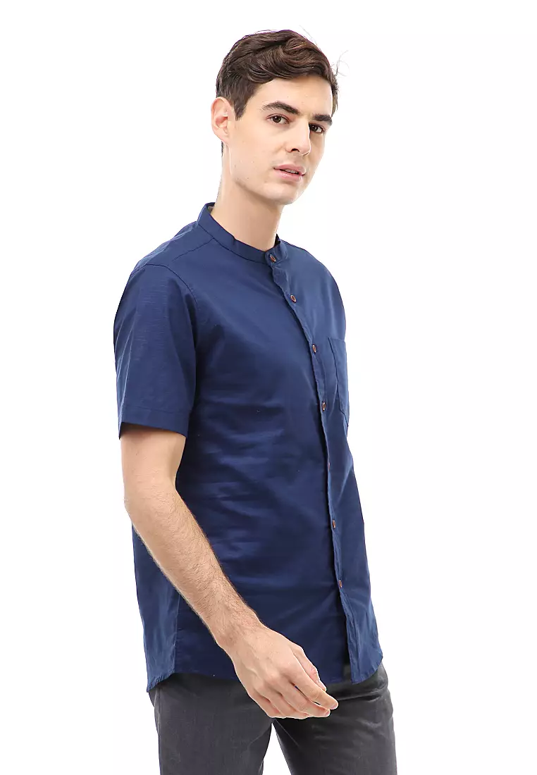 Dwan Atasan Kasual Kemeja Koko Pria Slim Fit Lengan Pendek Material Cotton ORIGINAL - Navy