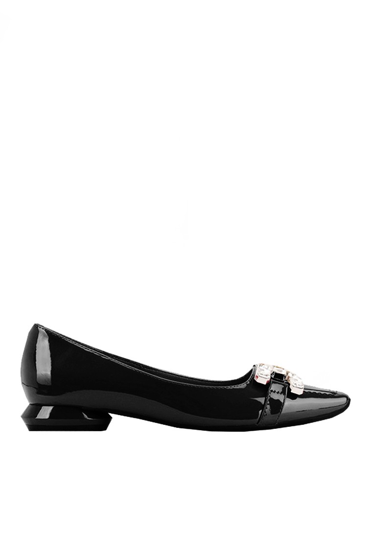 VANSA Simple Shinny Patent Faux Rhinestone Low Heel Shoes VSW-F731816