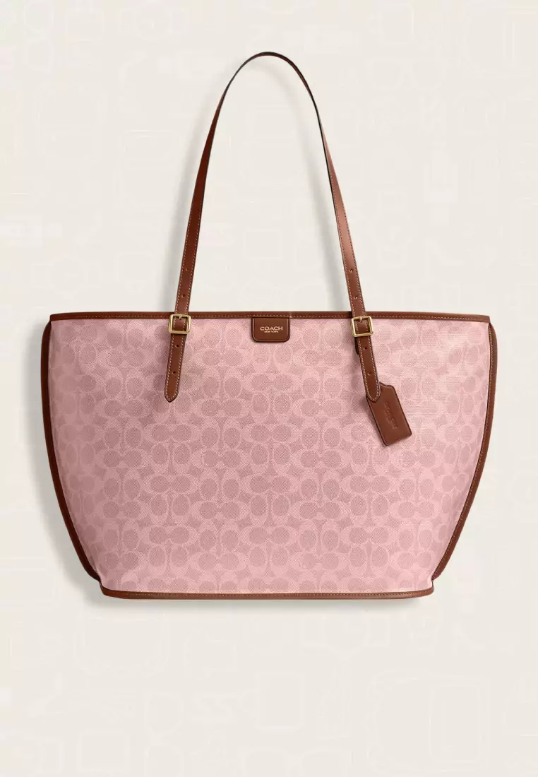 Jual Coach Coach Taxi Tote Bag In Signature Canvas Pink Sable