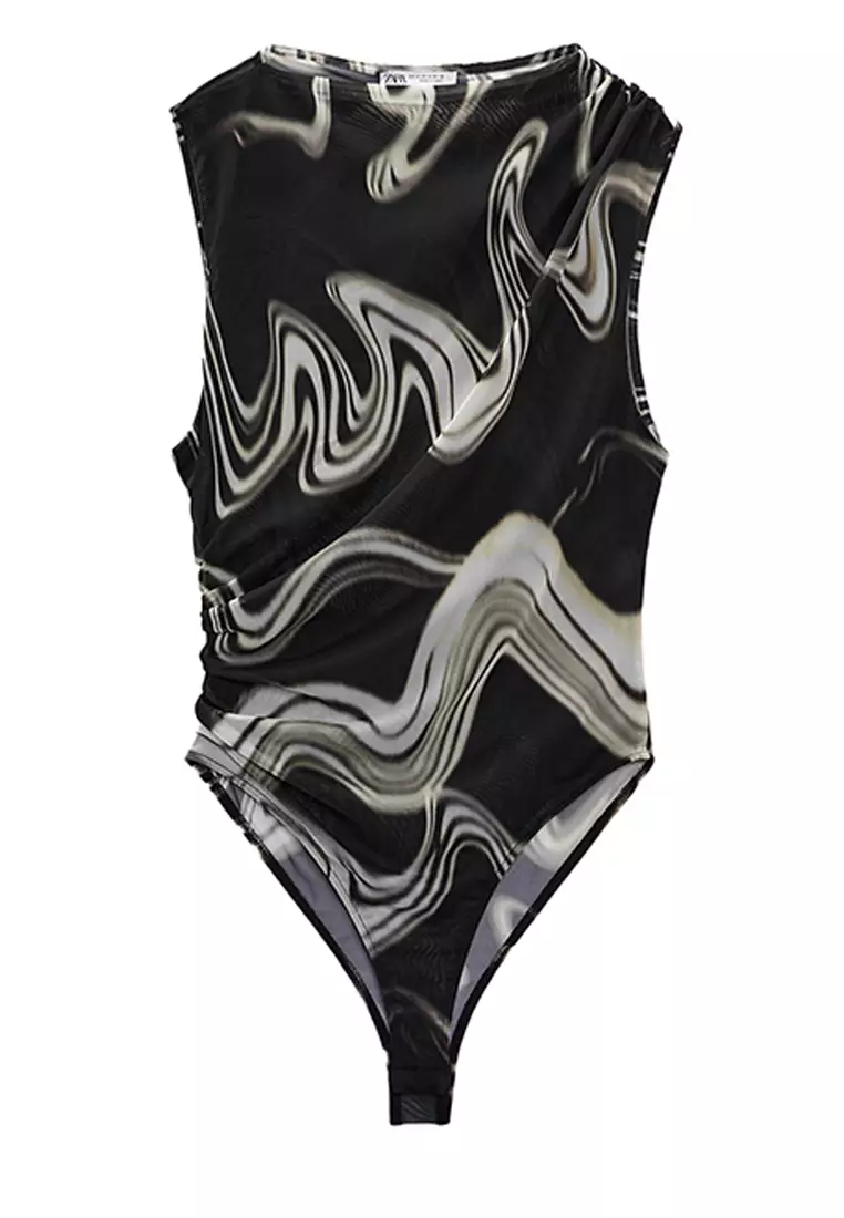 Printed Tulle Top with Draped Detail