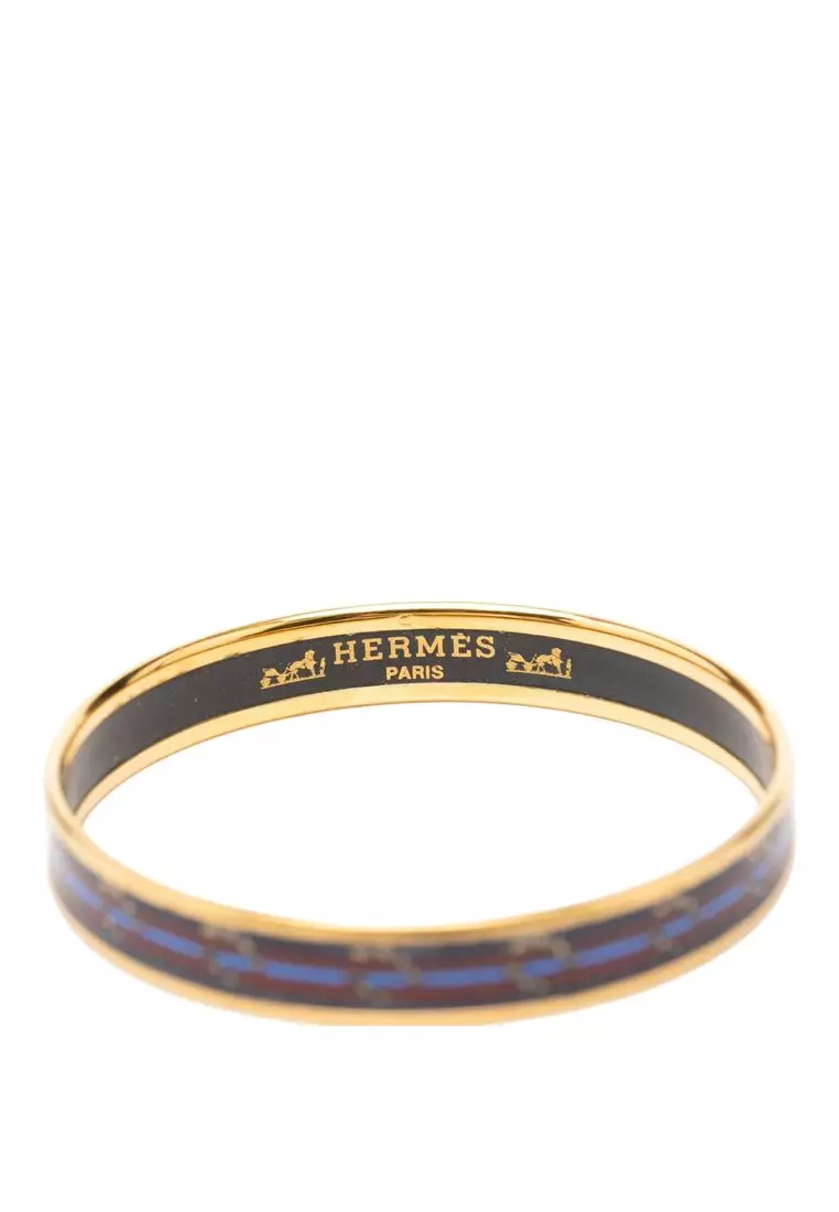 Pre-Loved Hermès Narrow Horse Horseshoe Cloisonne Enamel Bangle 62