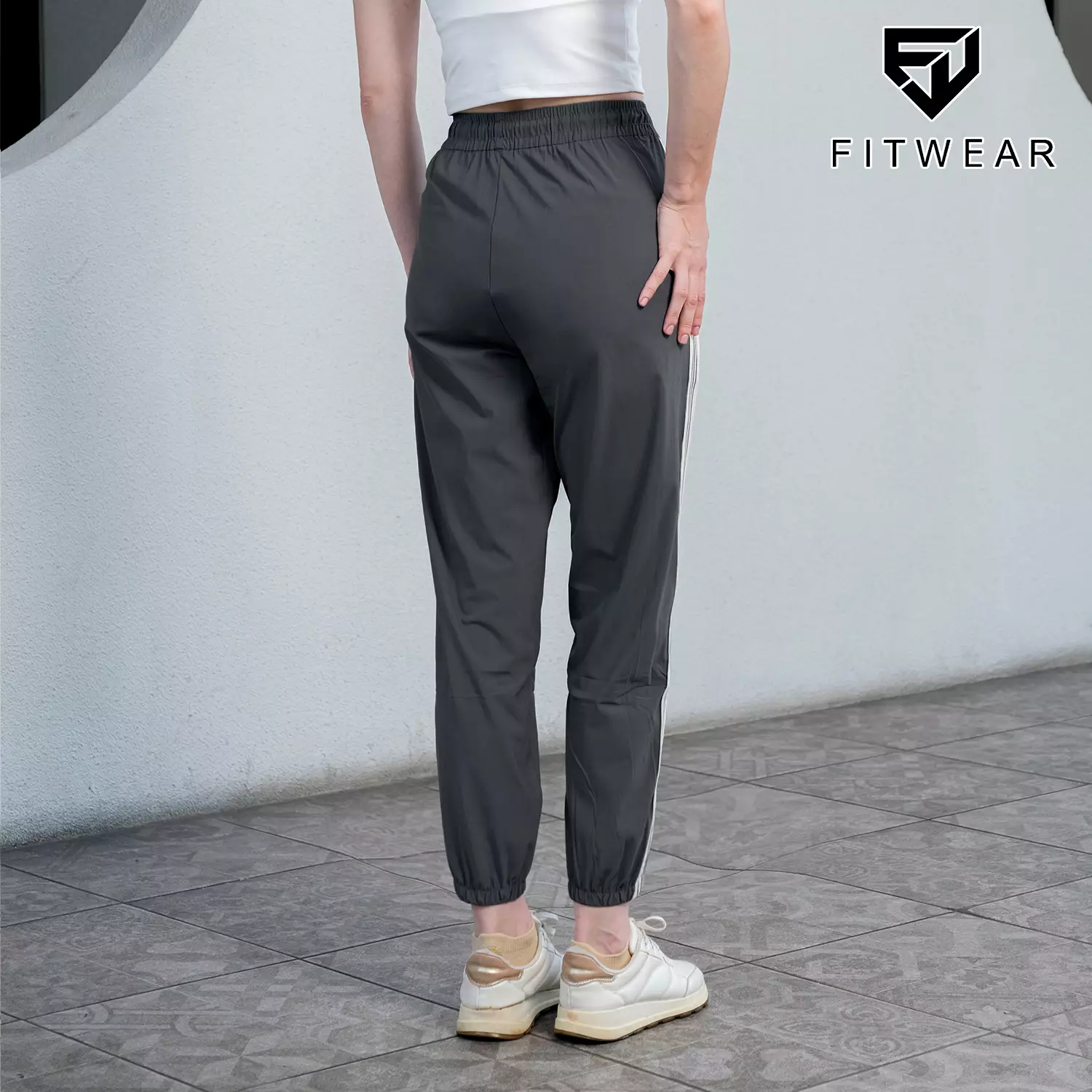 Fitwear Jogger Oversize Olahraga Wanita AMORA WIDE STRIPE - NEVADA GRAY LINE