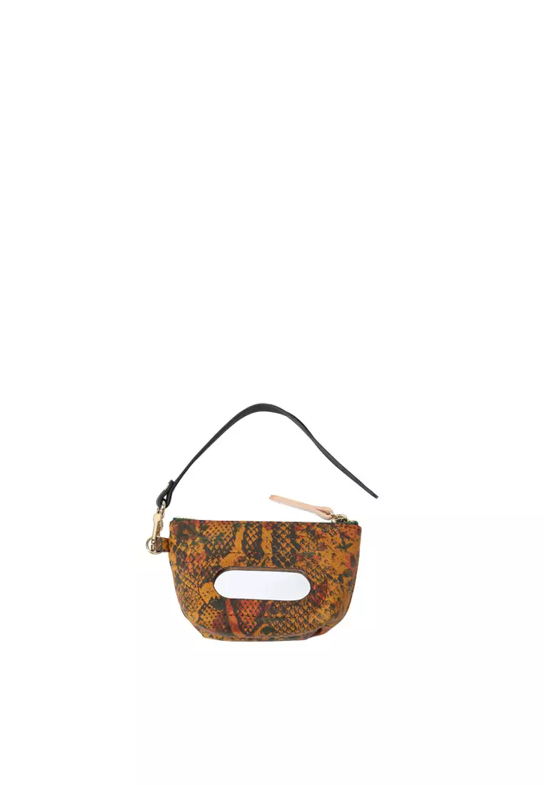 Mirror Zip Pouch - Snake Printed Biscuit