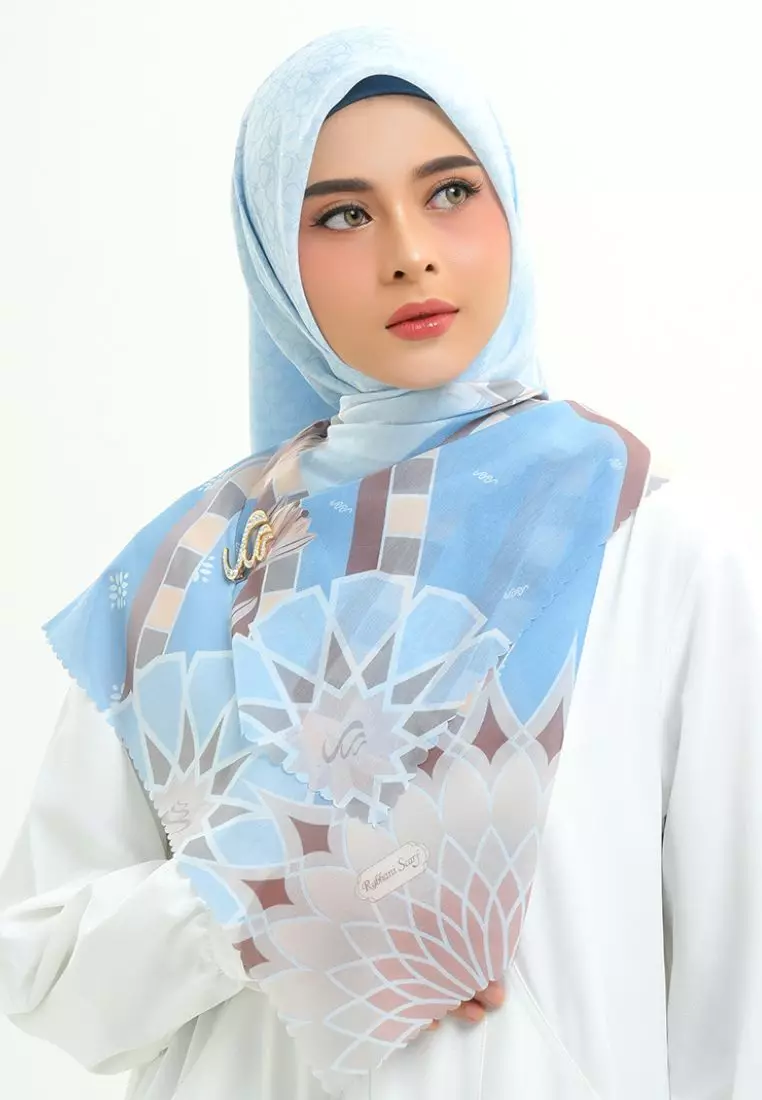 Rabbani - Kerudung Segi Empat Motif Tetra Faiha H0 - Vanilla Blue