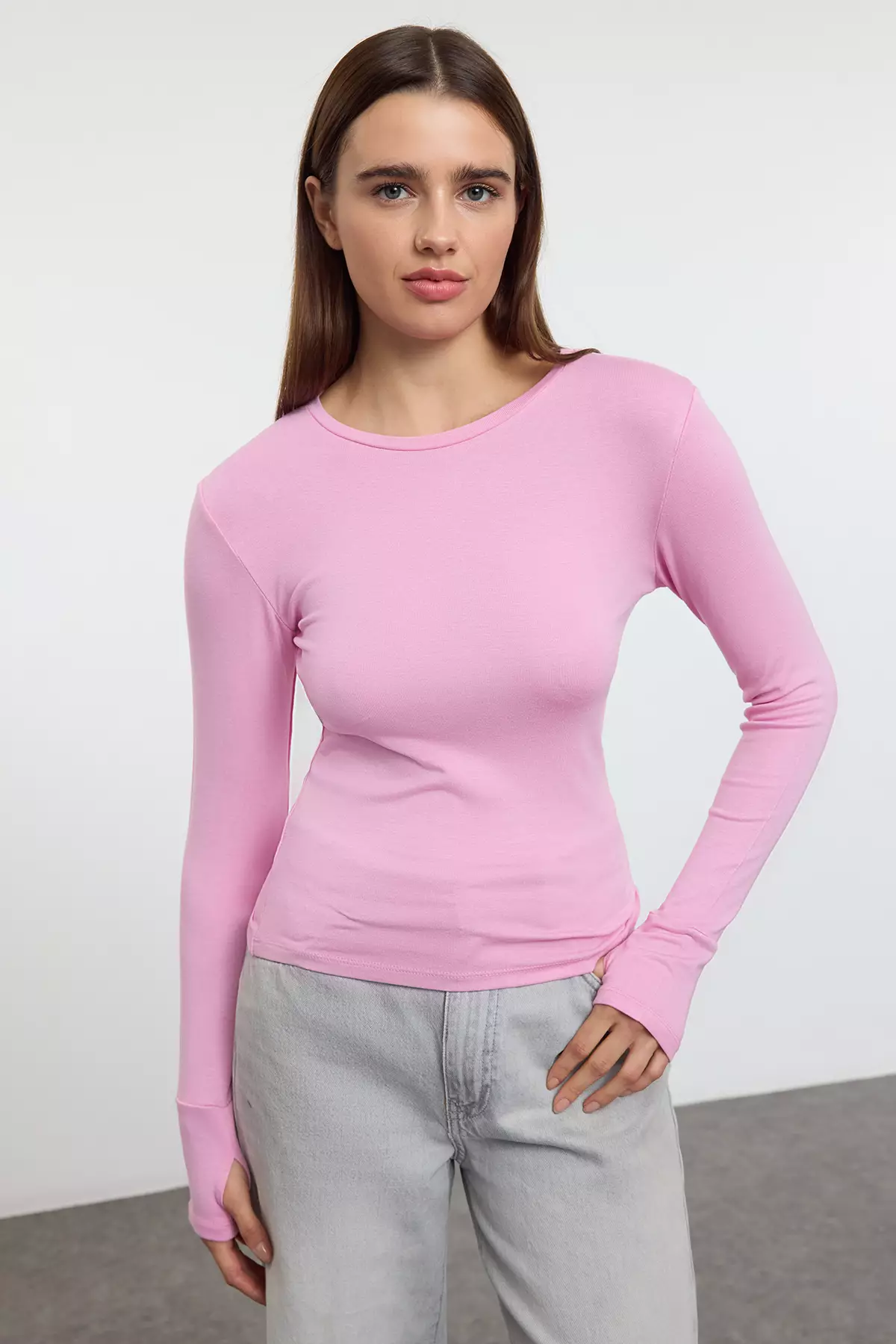 Pink Stretch Viscose Blouse Soft With Finger Snap Detail