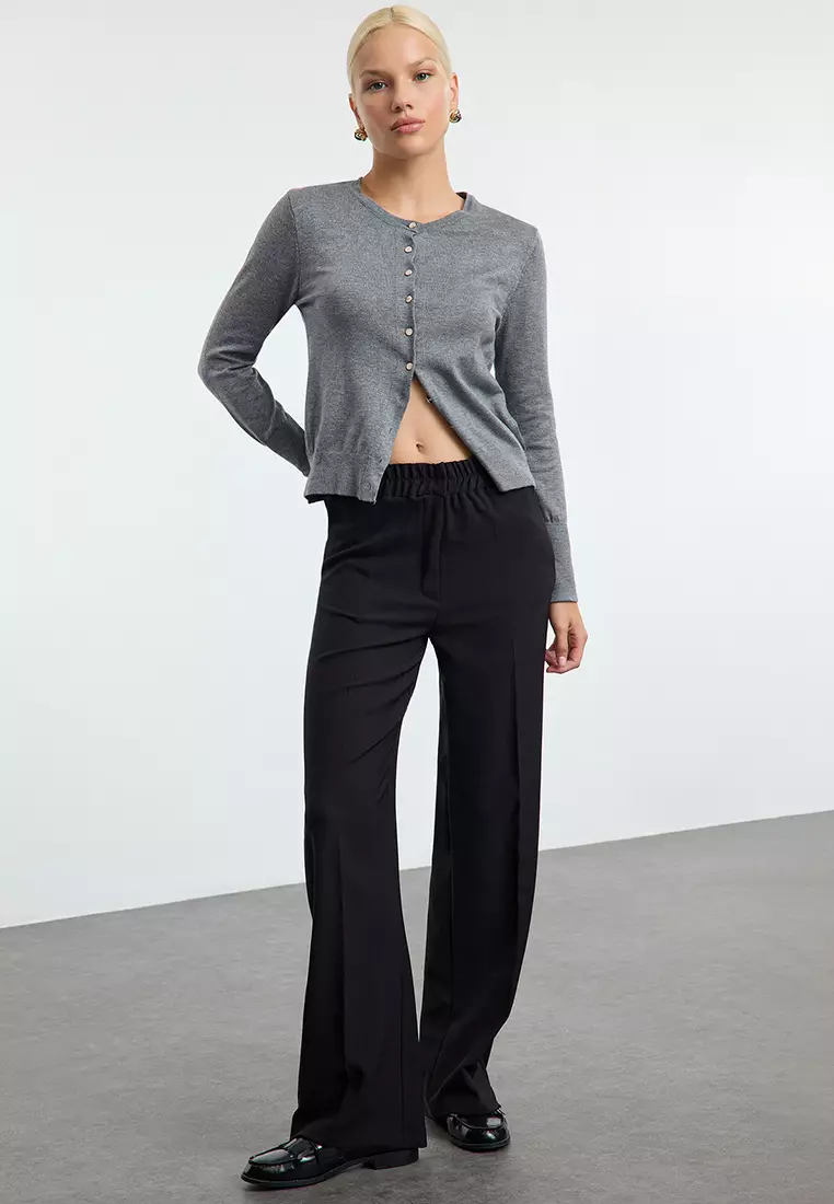 Straight Cut Elastic Waist Trousers