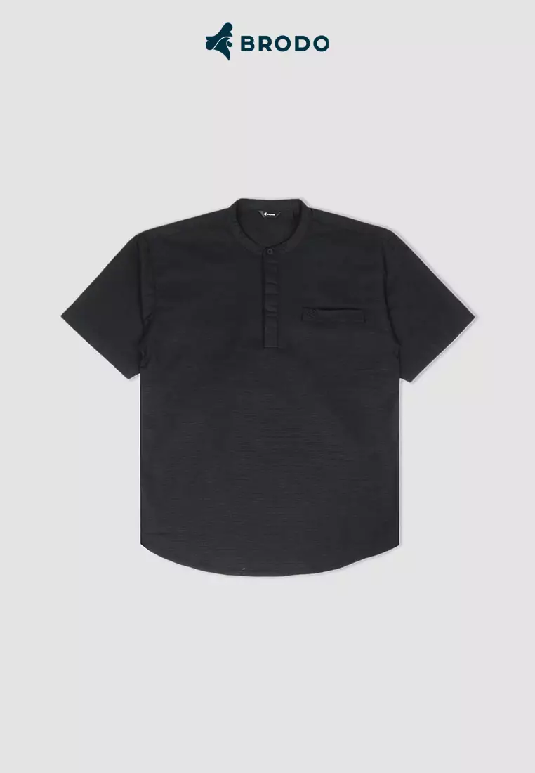 BRODO - Kemeja Pria Broshirt Halfbutton Short Black