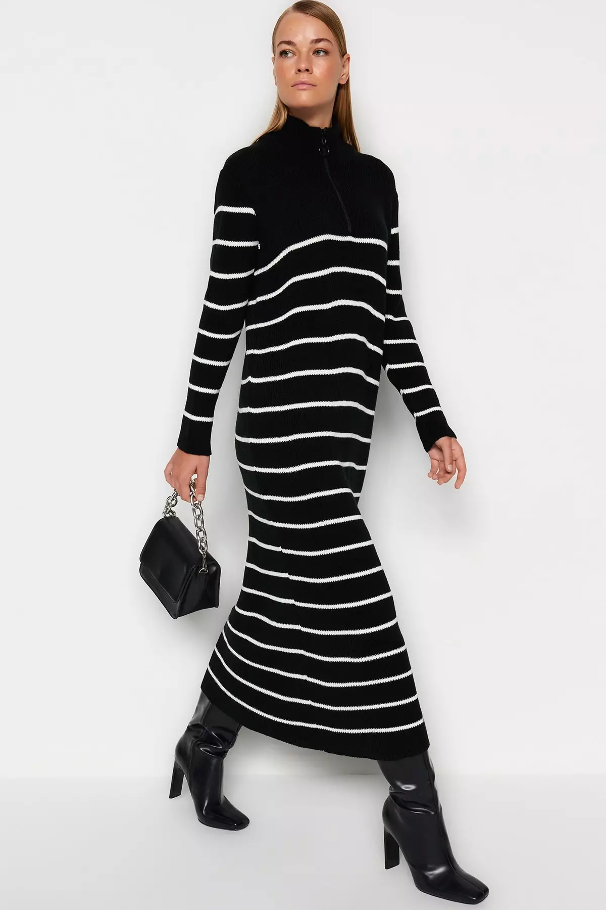 Buy Trendyol Black Striped Sweater Dress With Zipper Detail 2024