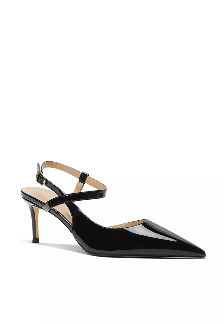 6CM Patent Leather Pointed Slingback Mid Heels HZL279