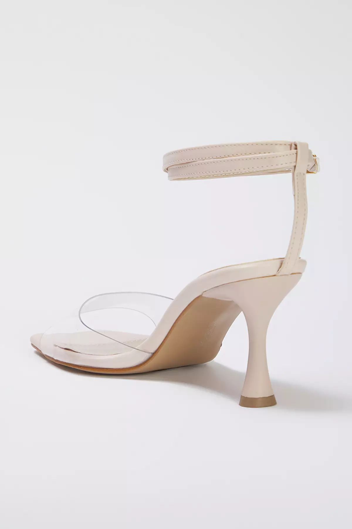 Beige Square Toe Vinyl Strappy Ankle Strap Women's Heeled Sandals - Takss25To00011