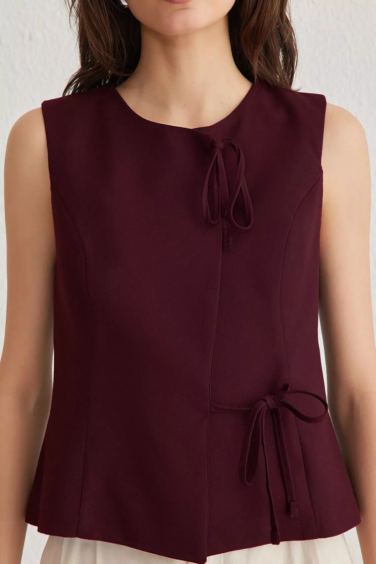 Burgundy Fitted Slim Fit Vest With Lacing Detail