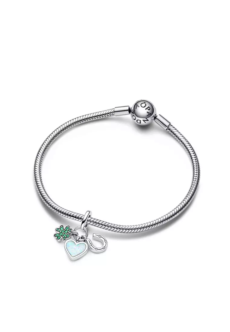 Four Leaf Clover, Heart and Horseshoe Triple Dangle Charm