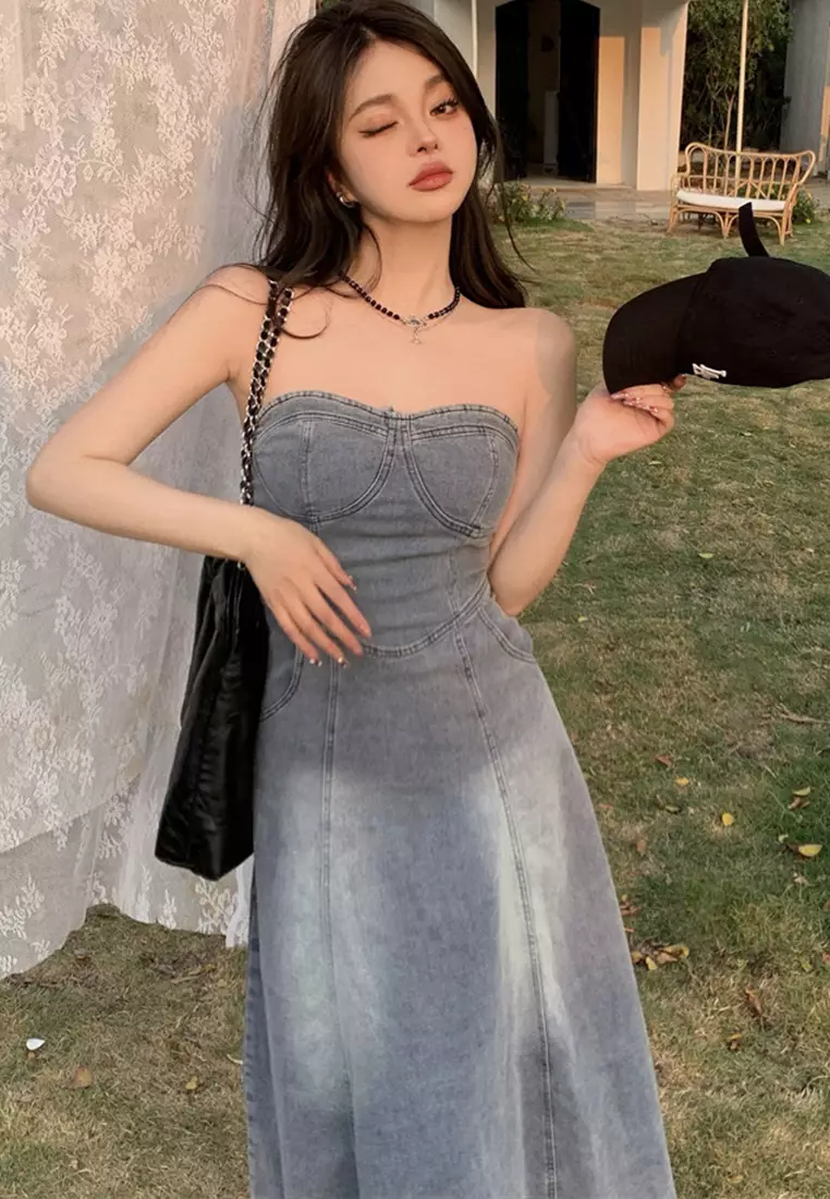 Sunnydaysweety 2025 S/S Sexy Slim High Waist Slim Retro Blue