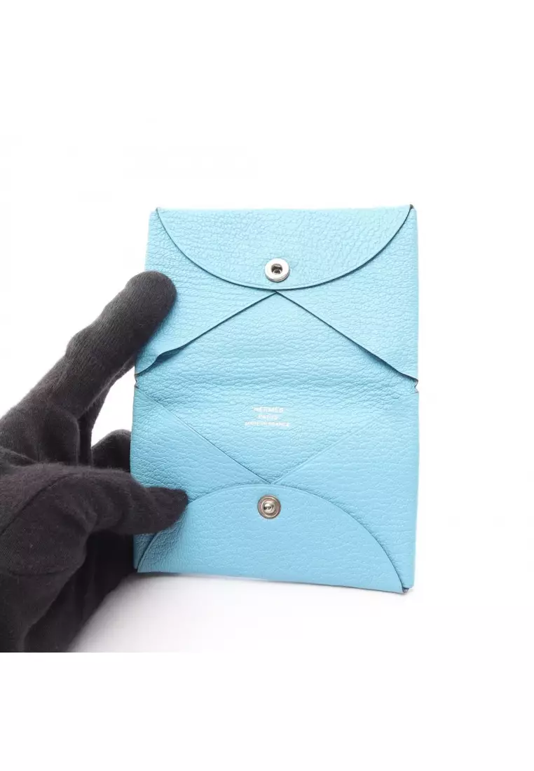 小物 Vintage Hermes Dogon Coin Purse Sky Blue Buy Hermes Pre-Loved Hermès Calvi Celeste coin purse Chevre Light