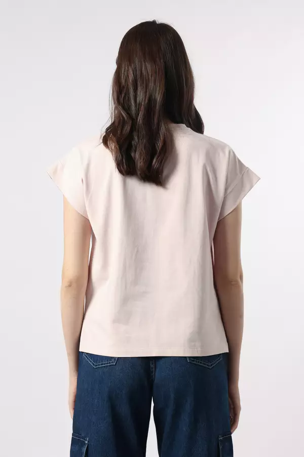 MINIMAL - Carlotta - Double Jersey Typography Top - Pink Colour Pink