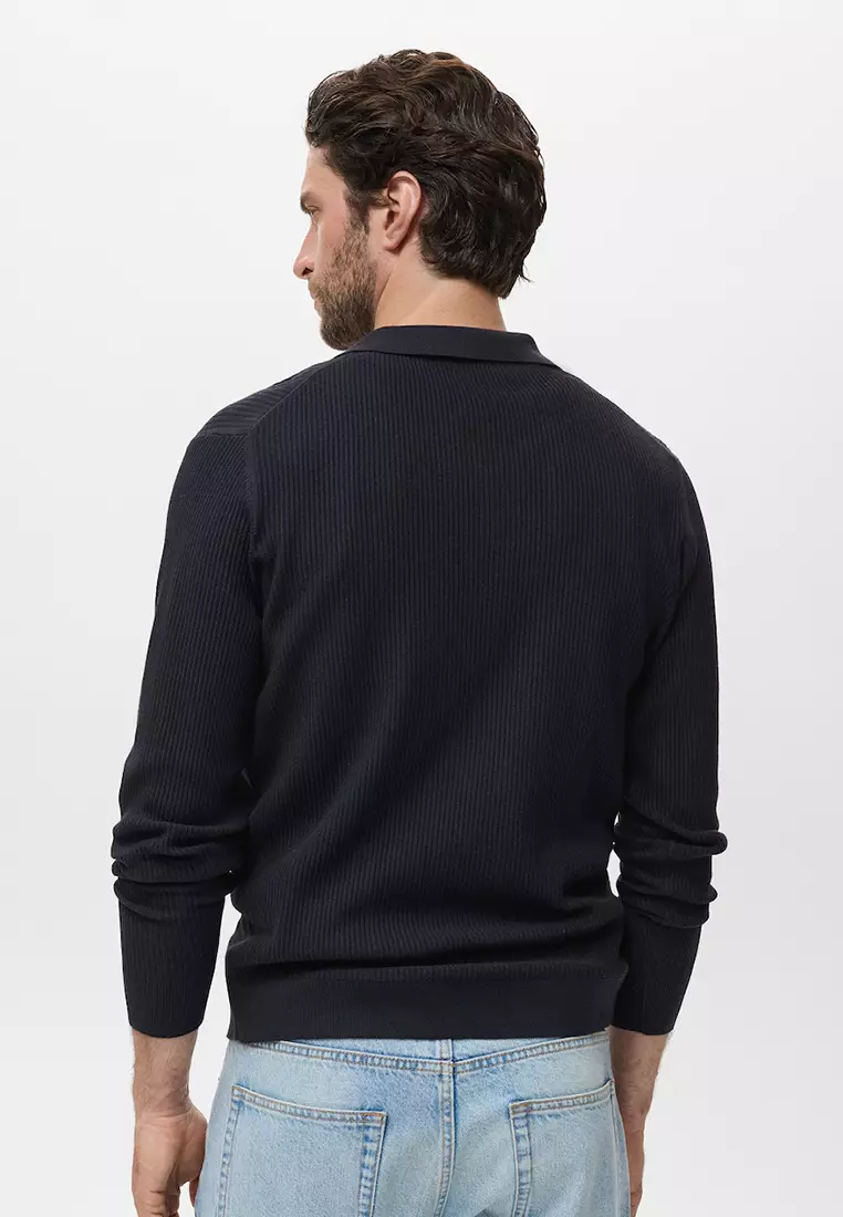 Cotton-Blend Ribbed Polo Sweater