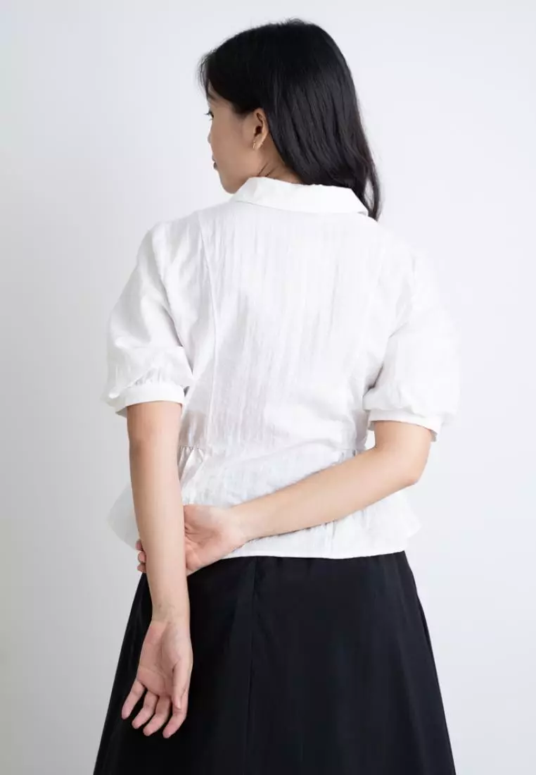 ELEGANT COTTON BLEND BLOUSE WITH PLEATED DETAILS