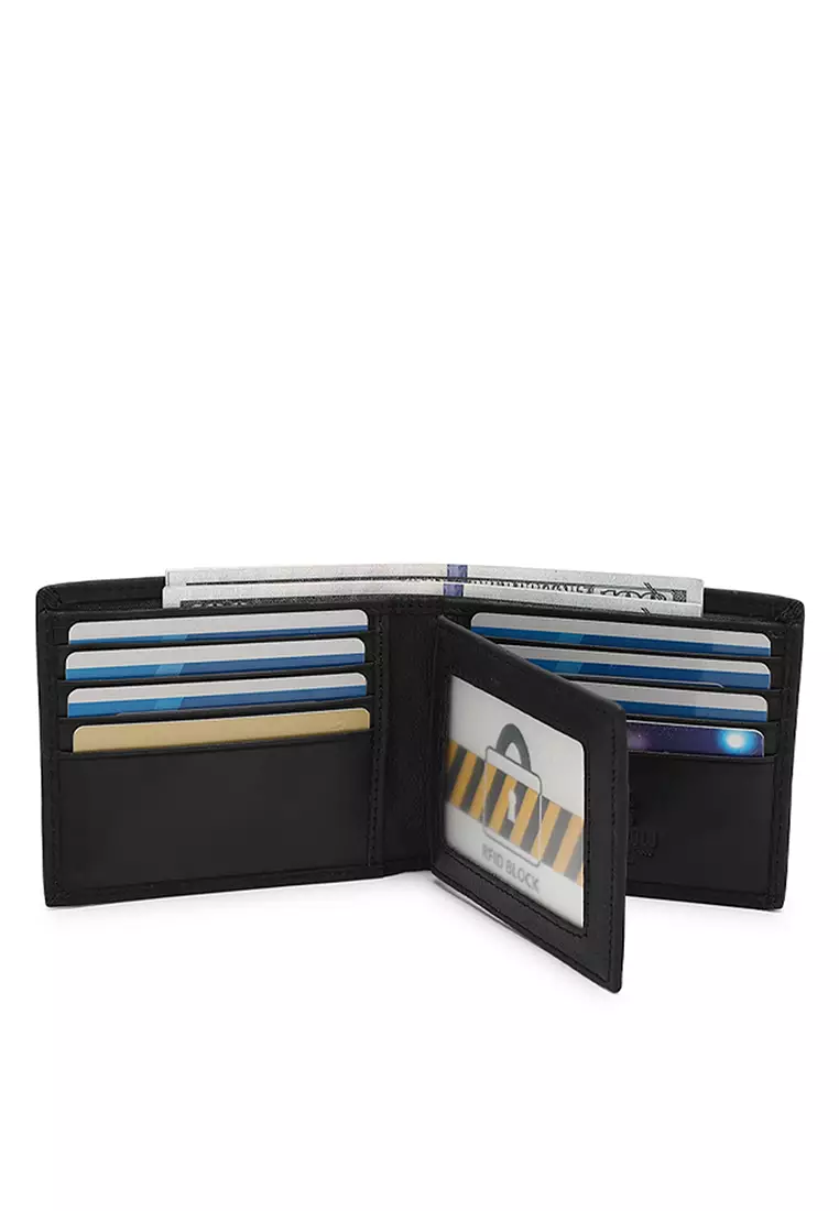 Leather RFID Bi-Fold Short Wallet (Dompet Pendek Kulit Asli RFID Pria) - Hitam