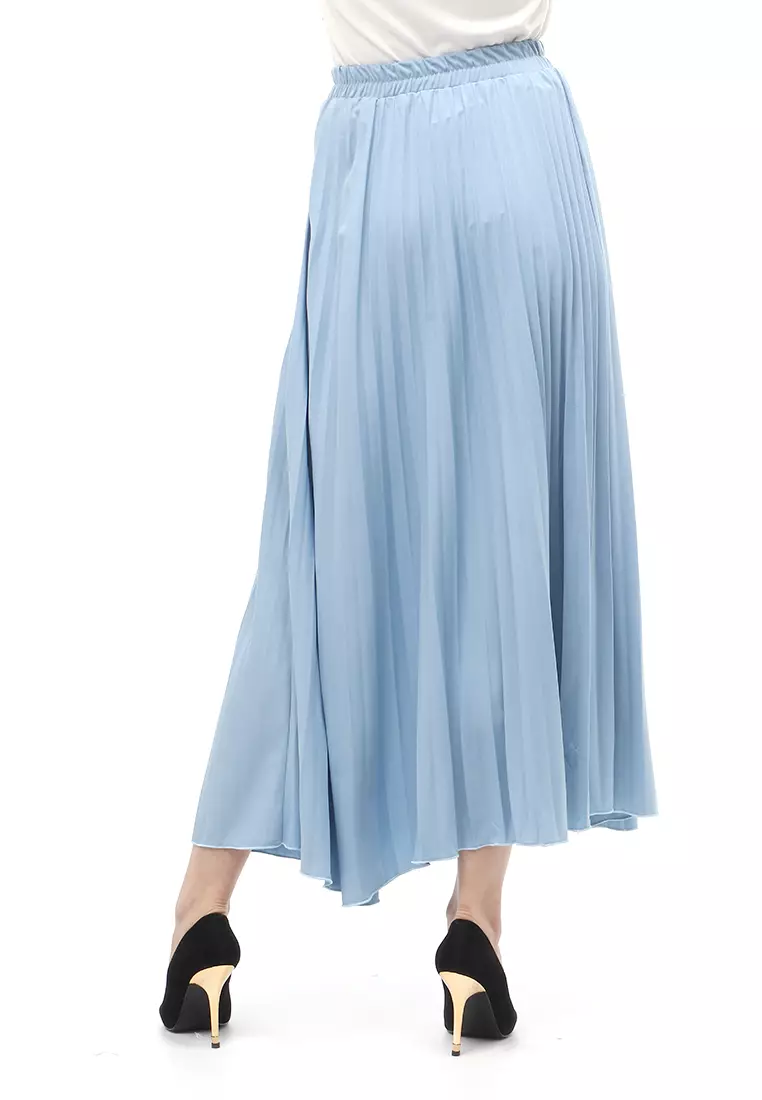 Skirt Plisket Bawahan Wanita Motif Polos Relaxed Fit - Dusty Blue