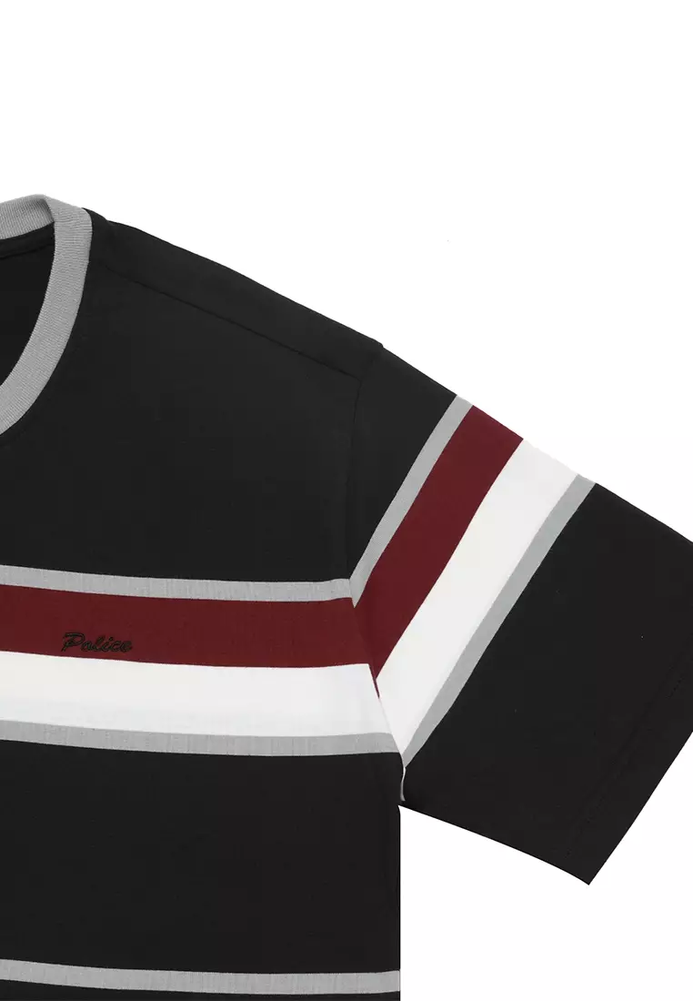 POLICE T-Shirt Salur Bordir Cotton Premium Tebal Pria