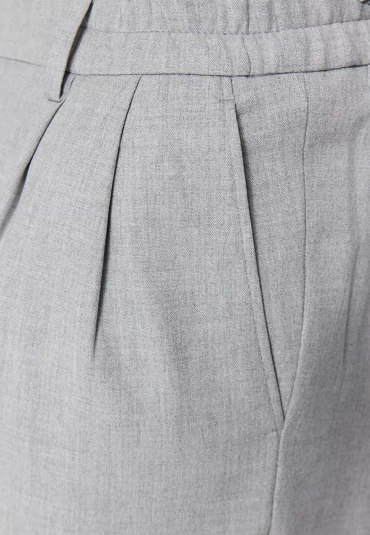 Men's Gray Palazzo Elastic Waist Pleated Pants