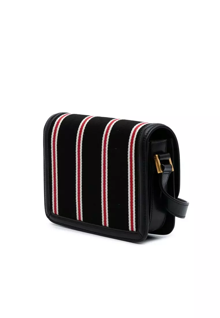 Pre-Loved Saint Laurent Small Canvas Striped Solferino Satchel In Box