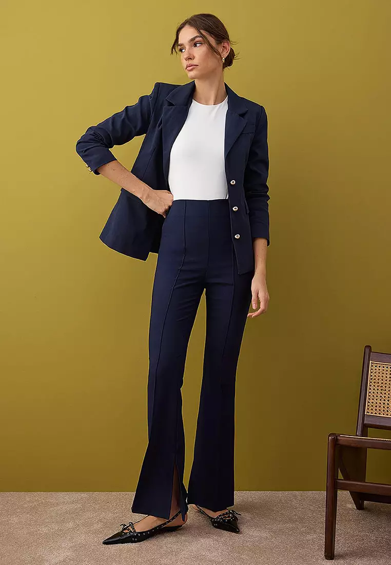 High Waist Slit Panel Flare Pants