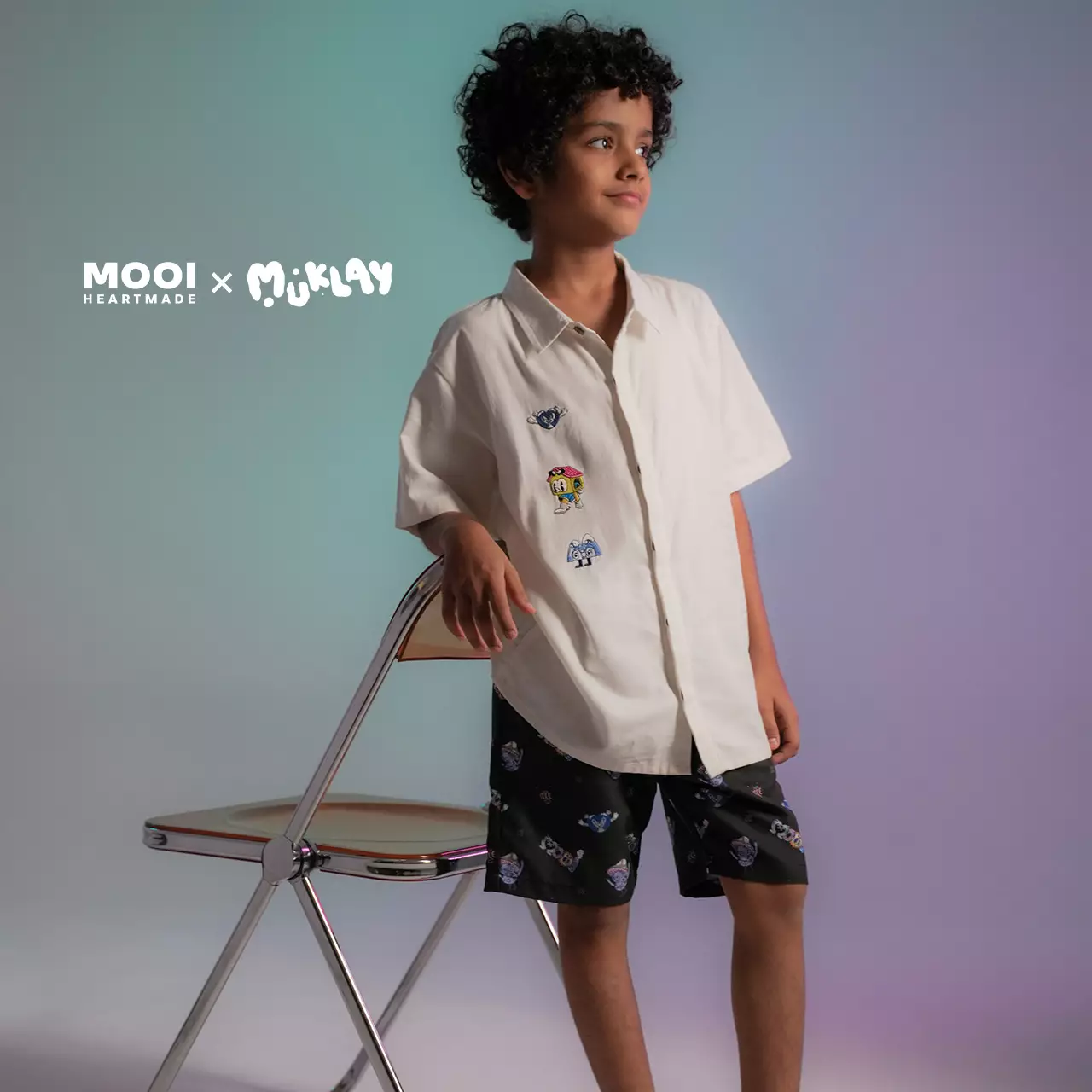 Mooi X Muklay Setelan Anak Laki-laki Kemeja Anak Basic Shirt Set - Navy