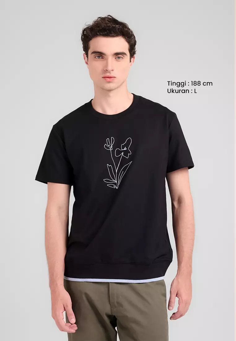 MANZONE - Kaos Lengan Pendek Pria Calix Sweatshirt - Black Colour Black