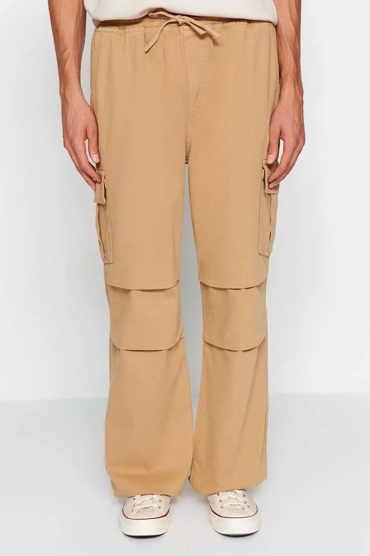 Mens elastic waist cargo pants top