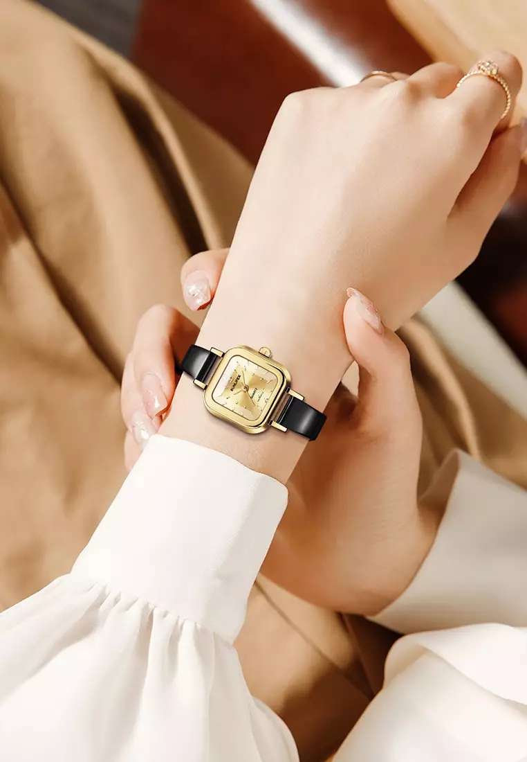 Jam Tangan Wanita 3344 Korea Antik Persegi Mini Tali Kulit Jam Tangan Cewek Original black