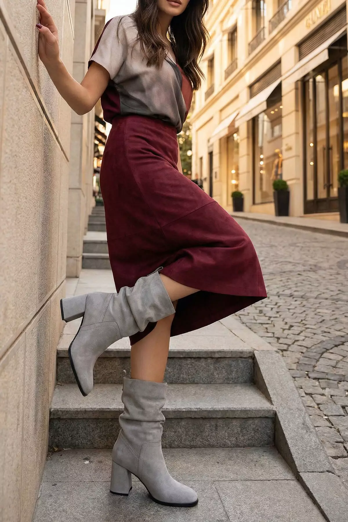 Gray Suede Women'S Boots & Booties 21124