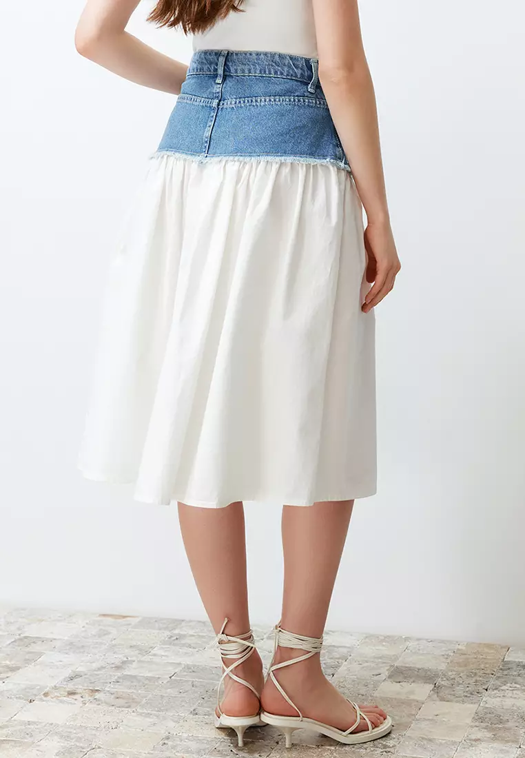 Mid Washed Denim Midi Skirt