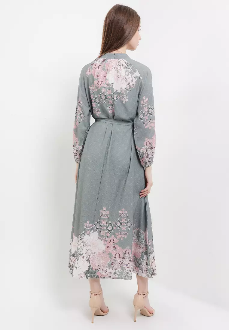 L/S Flo Print Highneck Dress W/ Belt