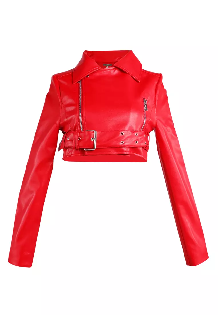 Red leather clearance coat womens