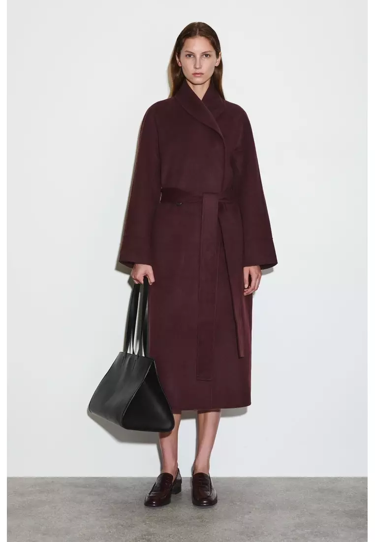 BELTED DOUBLE-FACED WOOL COAT